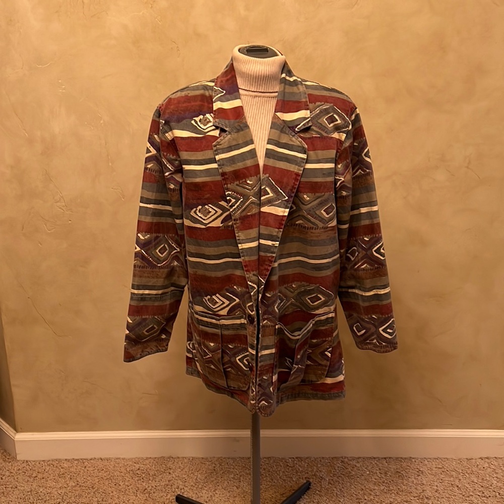 🎄 Chico’s D.E.S.I.G.N. Jacket in Burgendy’s, Browns, Green & Cream